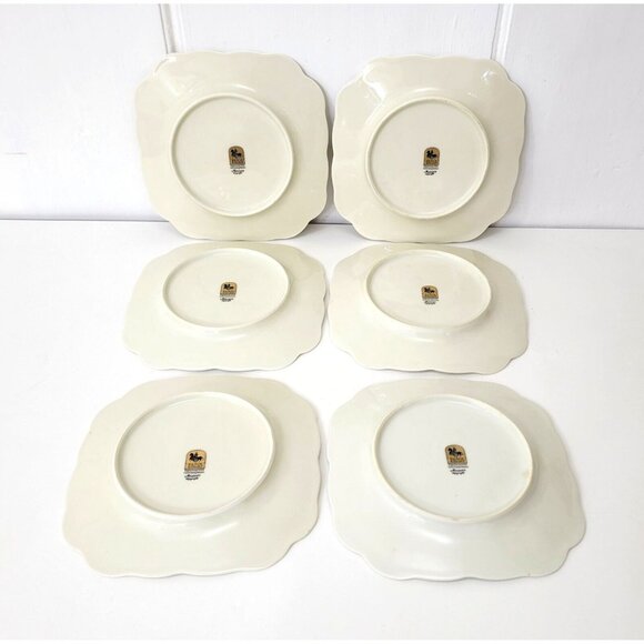 Black Knight Meissen Square Foral Plates Set of Six - Picture 4 of 9